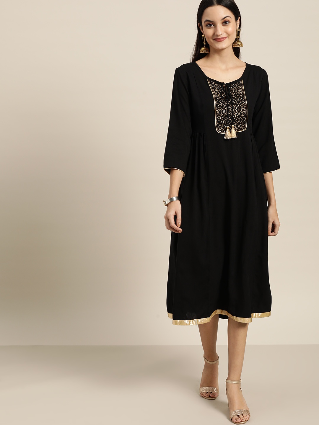 

all about you Women Black Yoke Design A-Line Dress