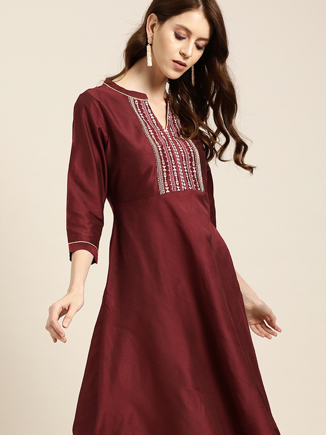 

all about you Women Maroon Solid A-Line Dress With Embroidered Detail