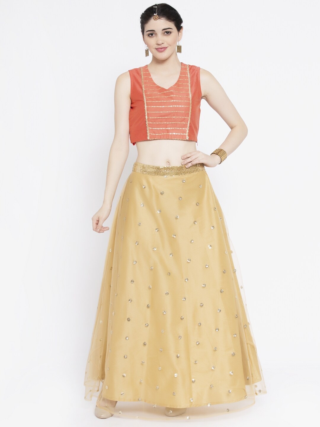 

studio rasa Beige & Peach-Coloured Ready to Wear Lehenga with Blouse