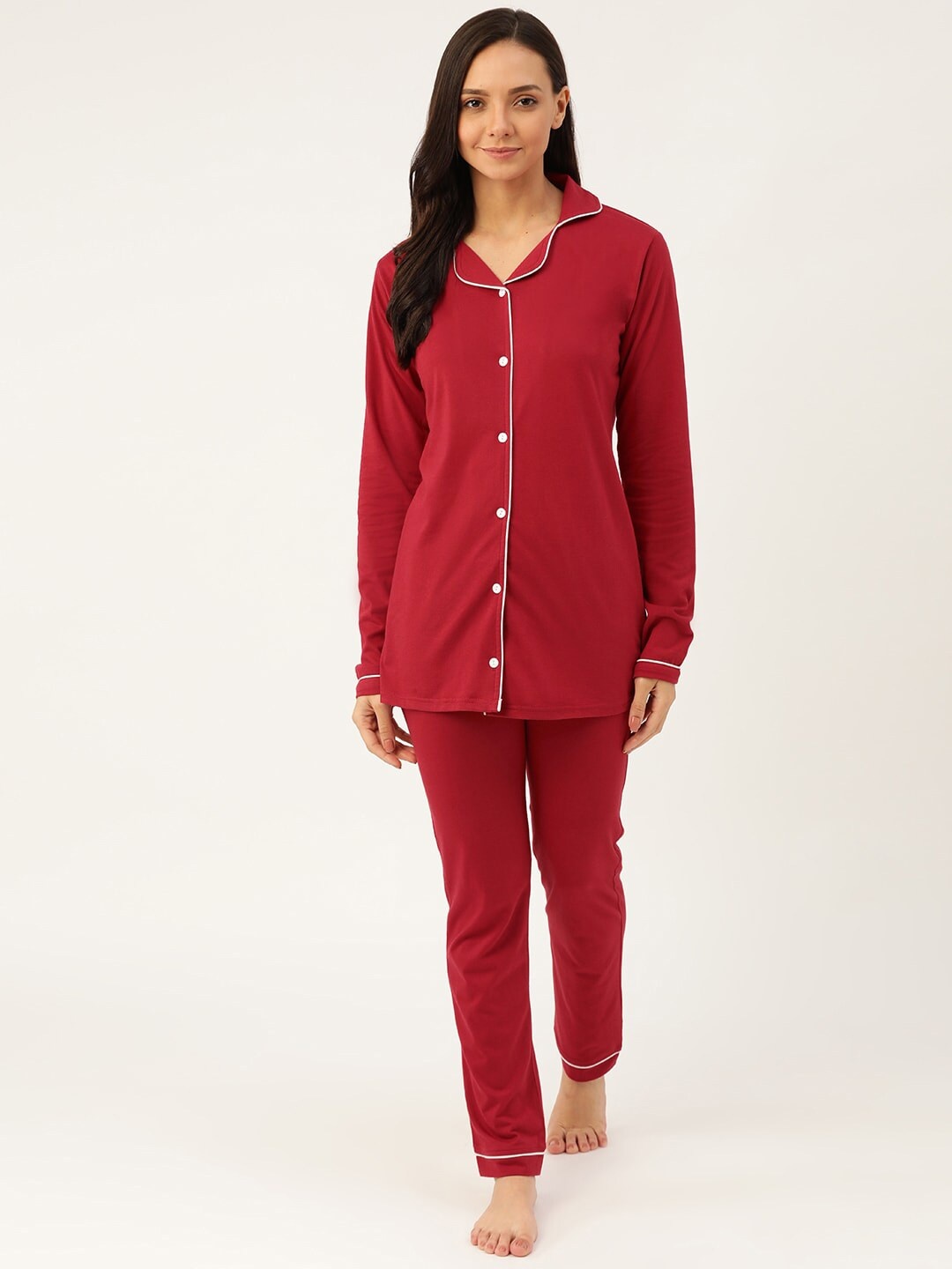 

MBeautiful Women Maroon Solid Night Suit