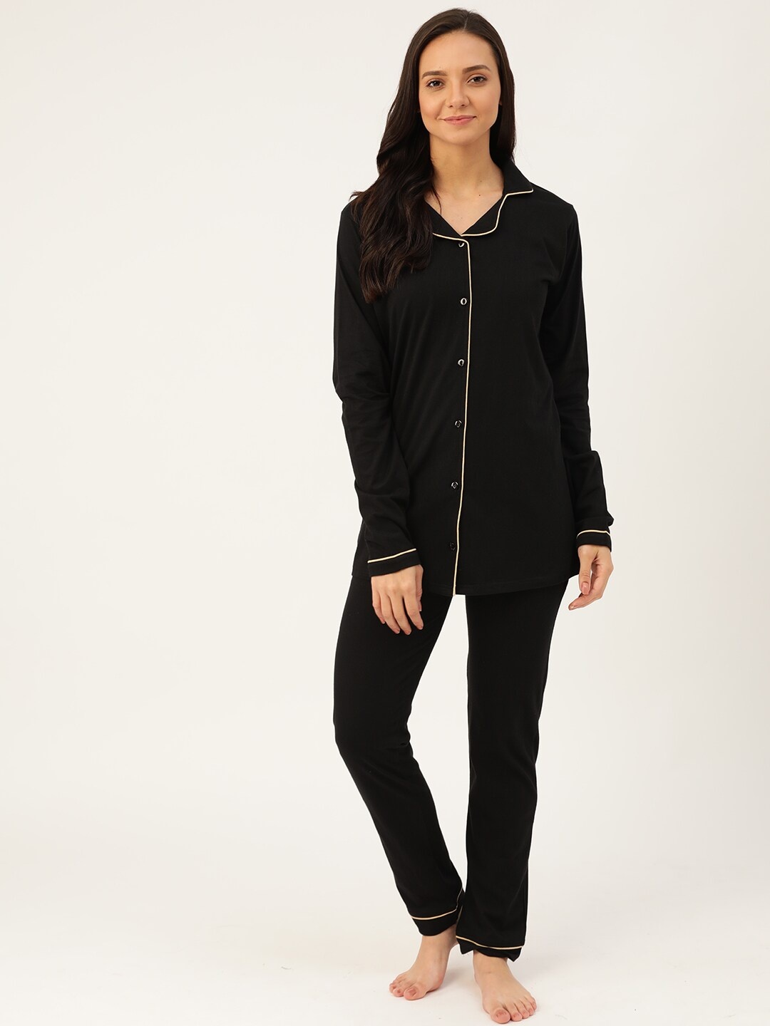 

MBeautiful Women Black Solid Night Suit