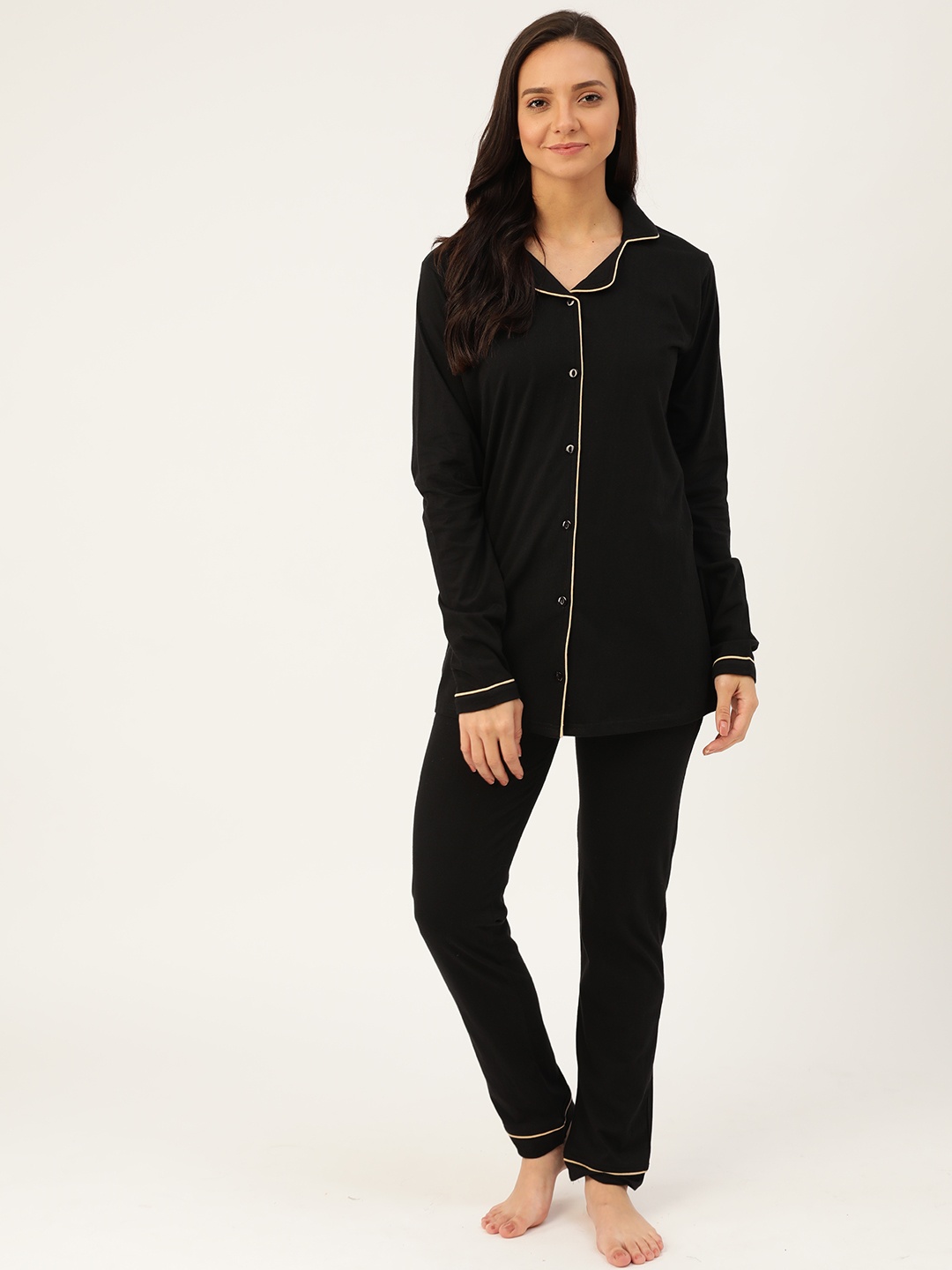 

MBeautiful Women Black Solid Night suit