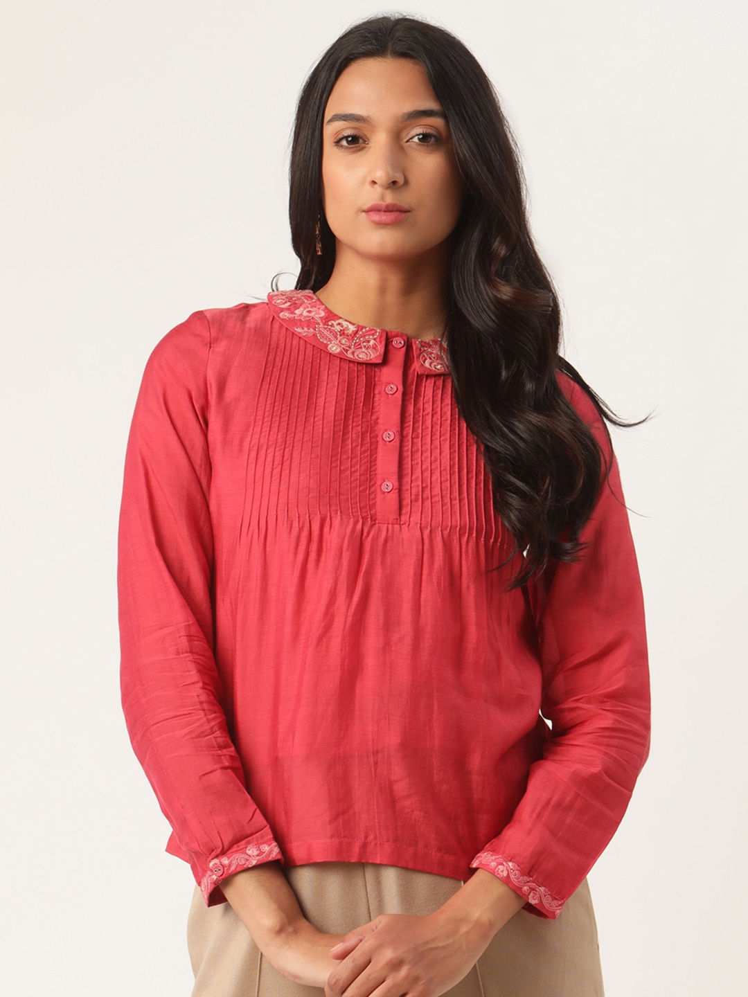 

ROOTED Women Rose Embroidered Top