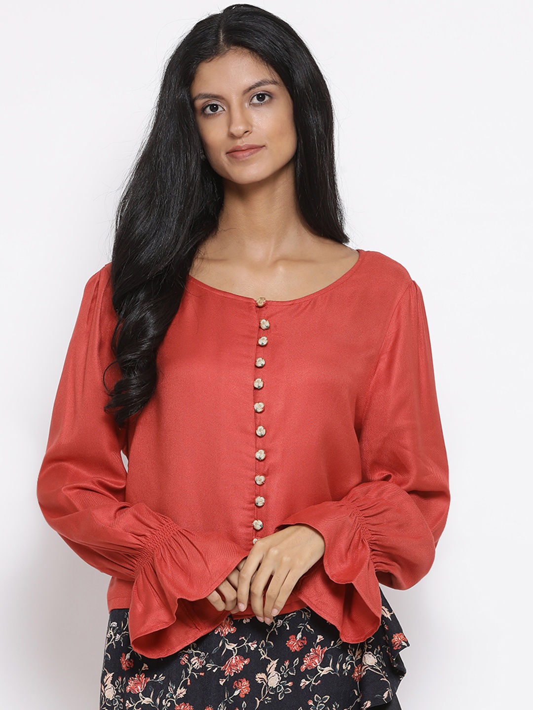 

ROOTED Women Rust Red Solid Top