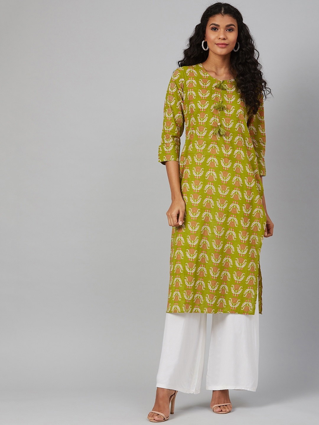 

See Designs Women Green & Pink Printed Straight Kurta