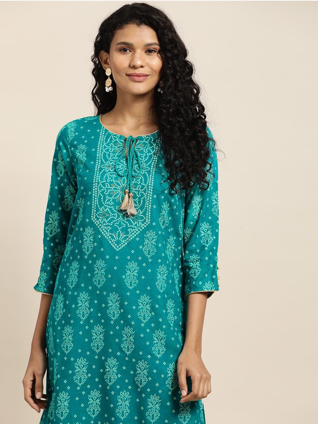 

all about you Women Green & Off-White Printed Kurta with Trousers
