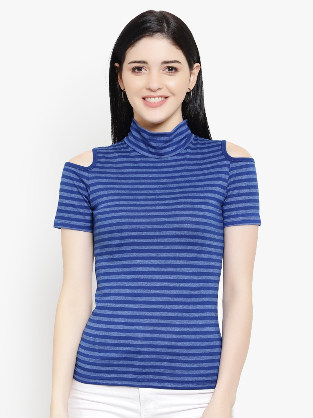 

LE BOURGEOIS Women Blue Striped Top