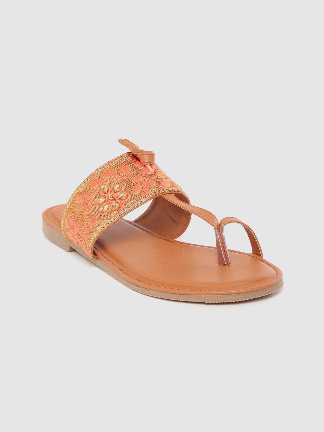 

Marc Loire Women Orange & Gold-Toned Floral Embroidered One Toe Flats