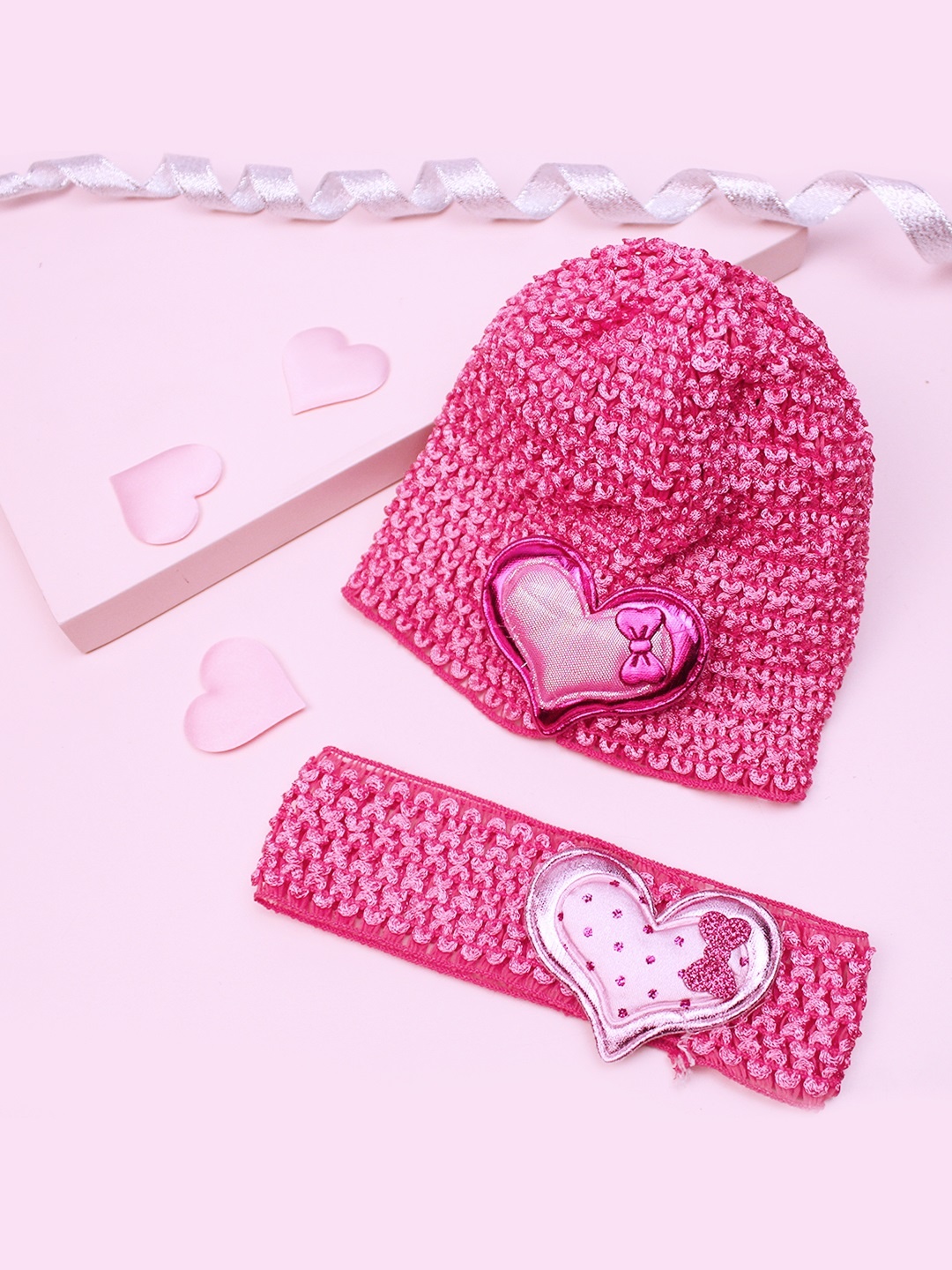 

lil' star Kids Set Of Crochet Head Band & Cap, Pink