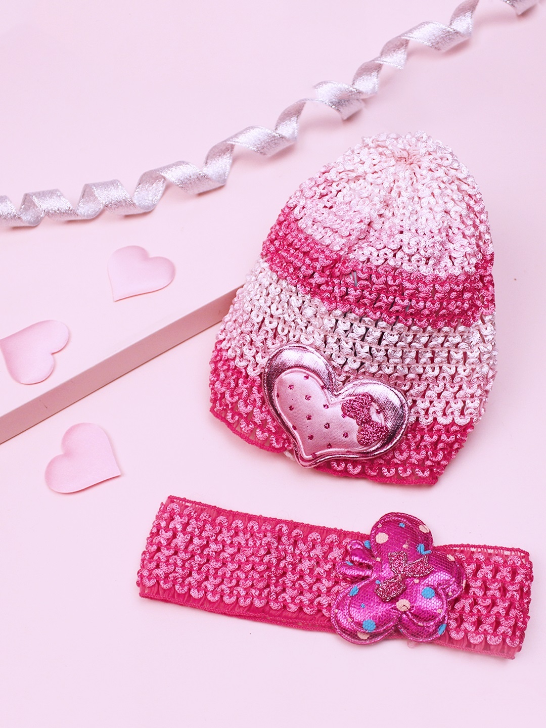 

lil' star Kids Set Of Crochet Head Band & Cap, Pink