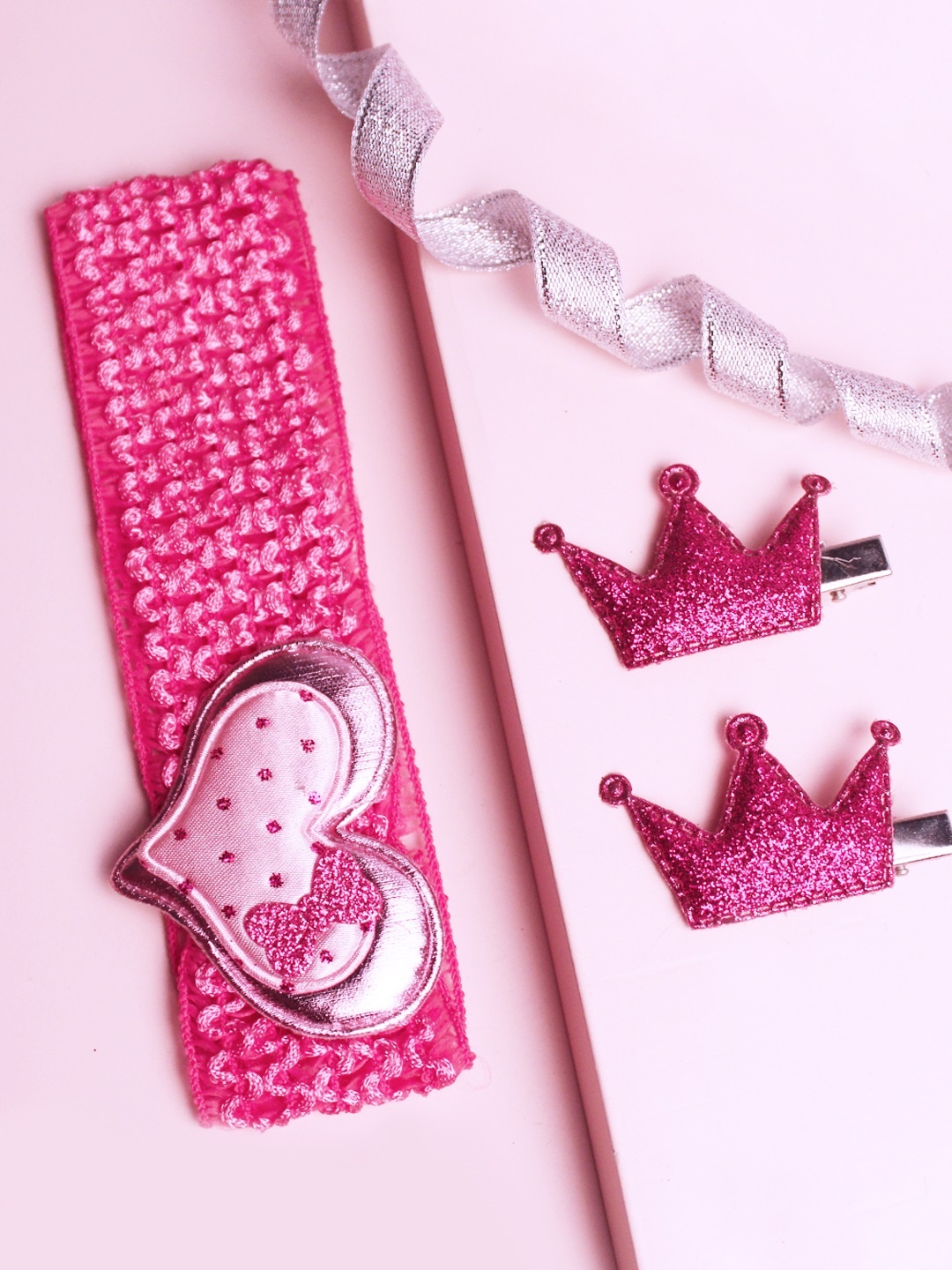 

lil' star Girls Pink Set of Crown Hair Pin & Crochet Head Band