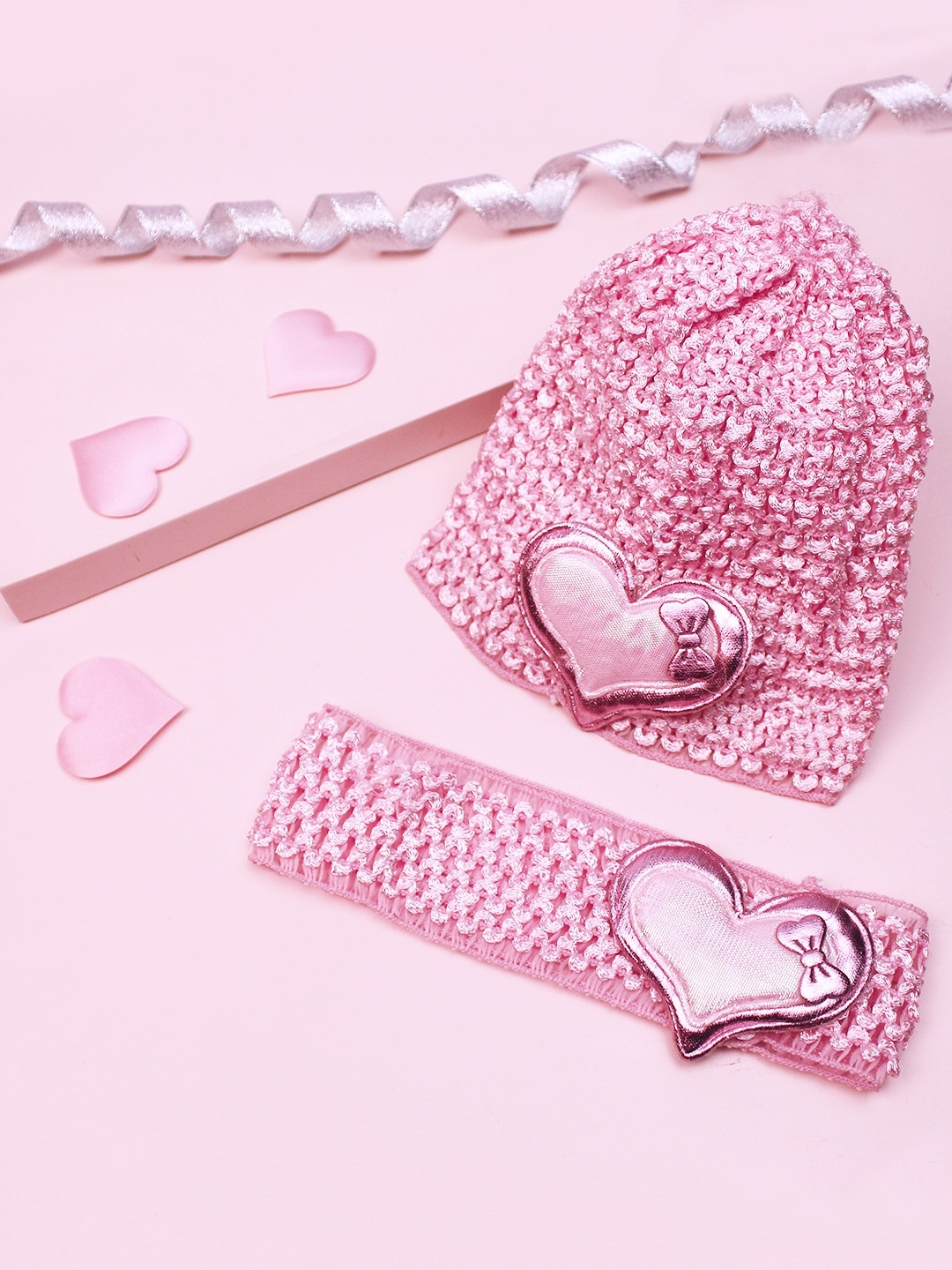 

lil' star Kids Set Of Crochet Head Band & Cap, Pink