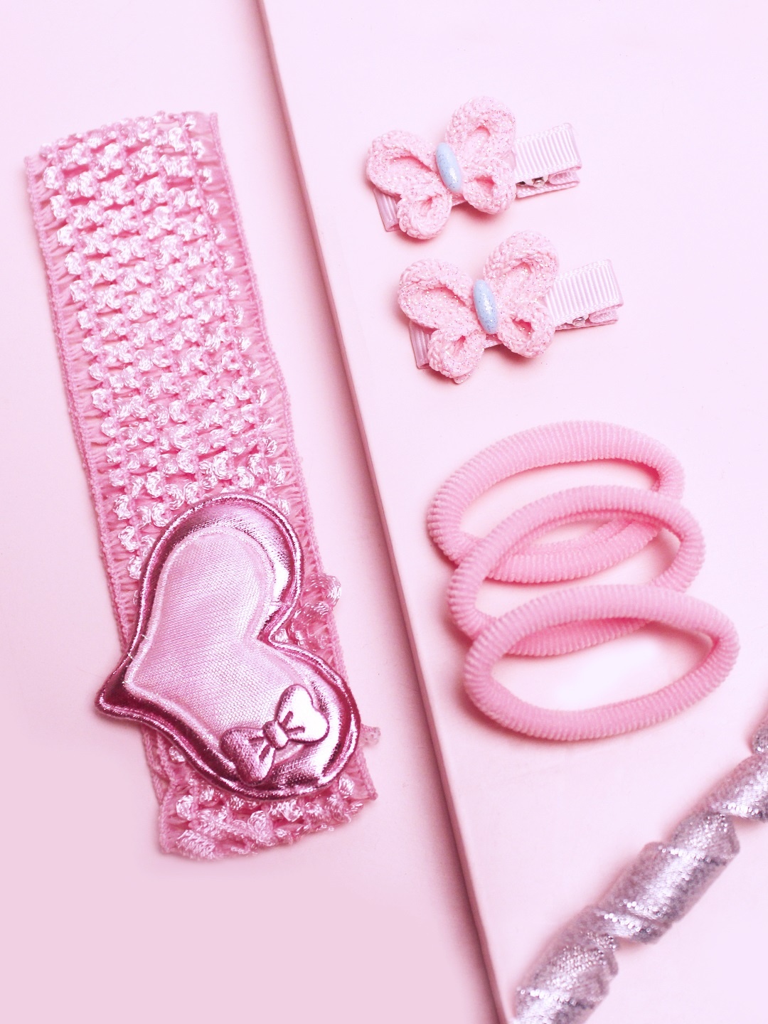 

lil' star Girls Pink Crochet Heart Head Band & Hair Accessory Set