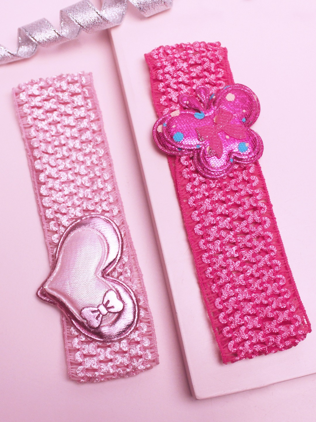 

lil' star Girls Set Of 2 Embellished Crochet Head Bands, Pink