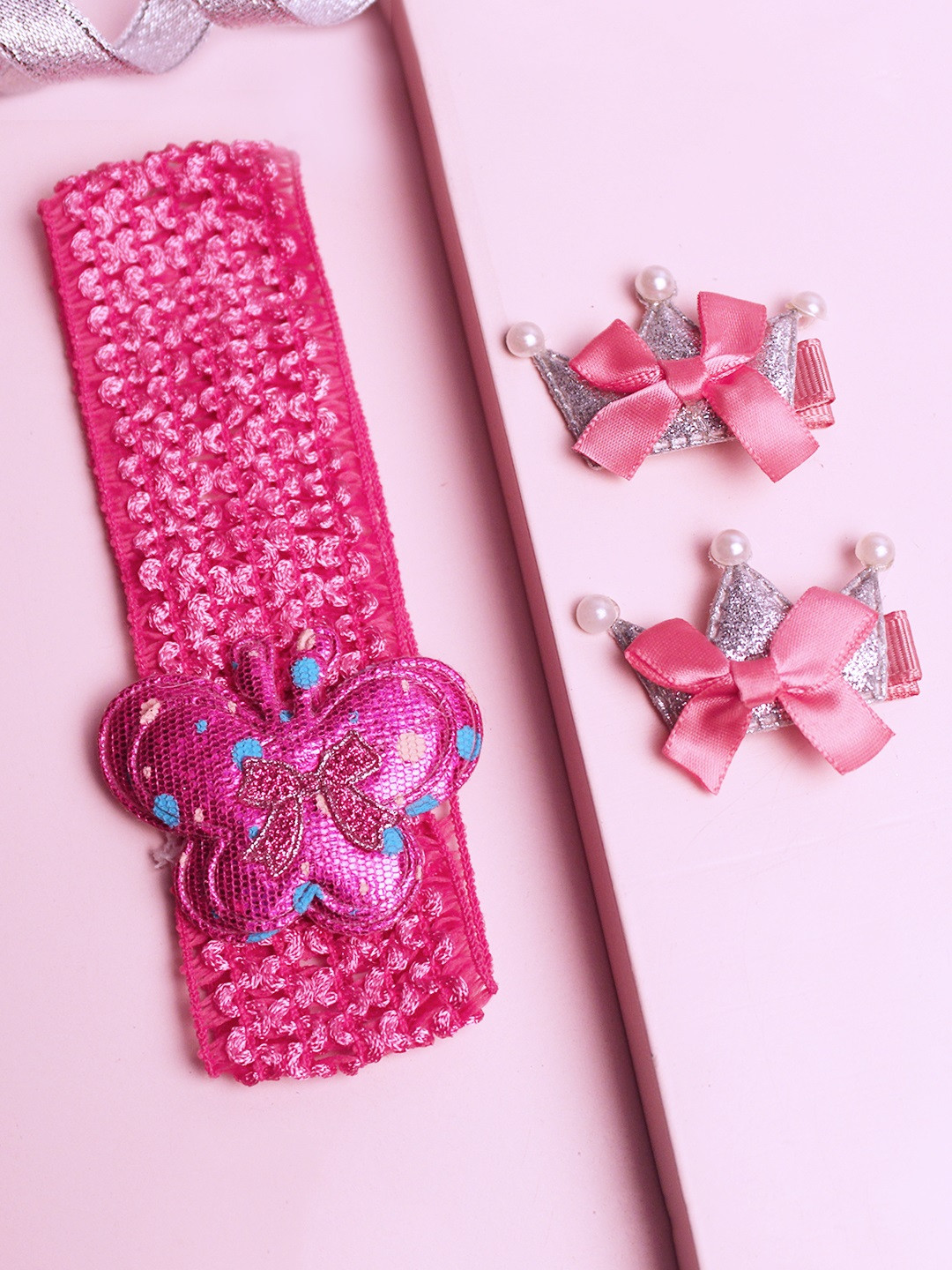 

lil' star Kids Set Of 2 Hair-clips & Crochet Head Band, Pink