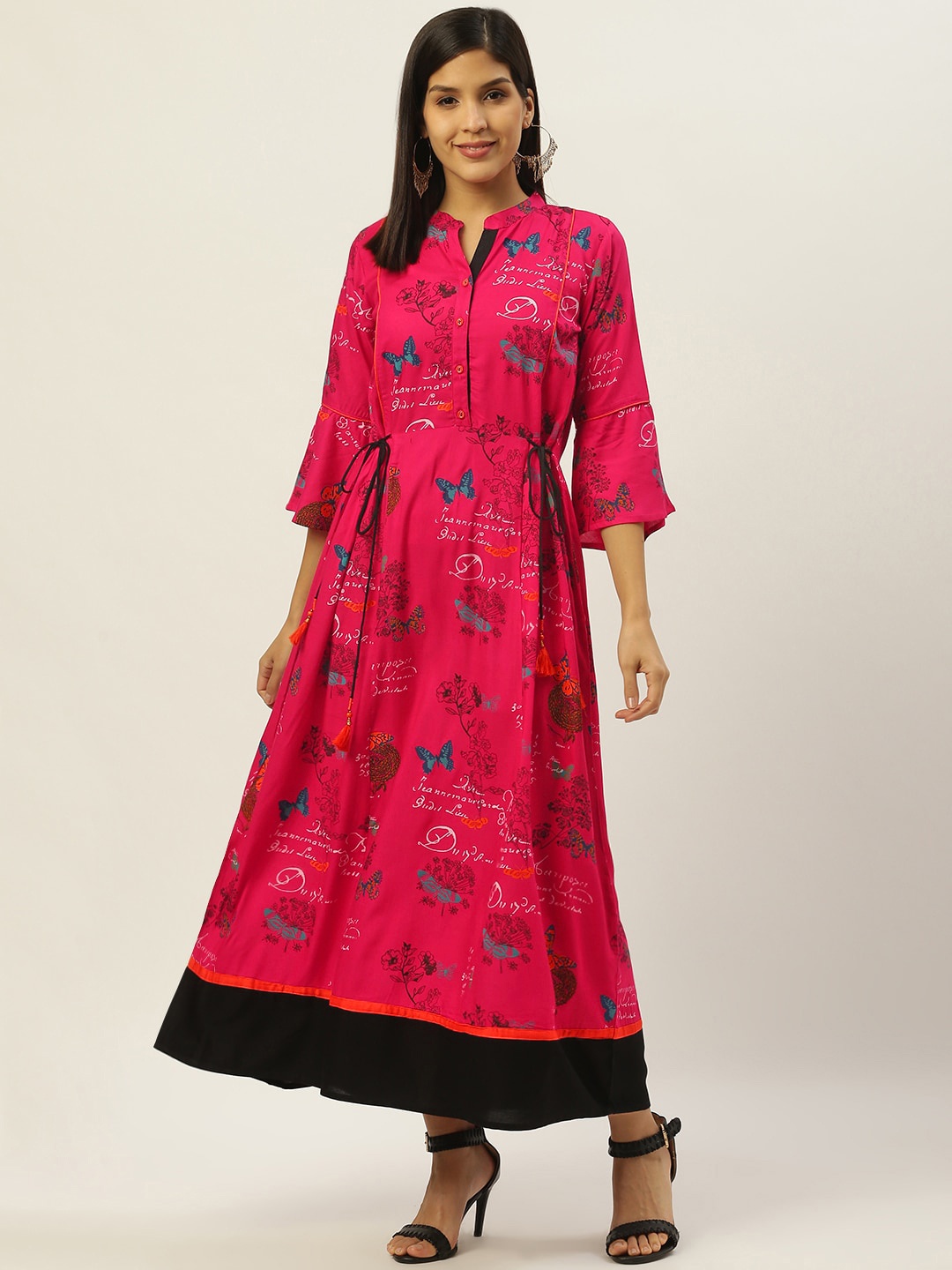 

RANGMAYEE Women Pink & Black Butterfly Printed Maxi Dress