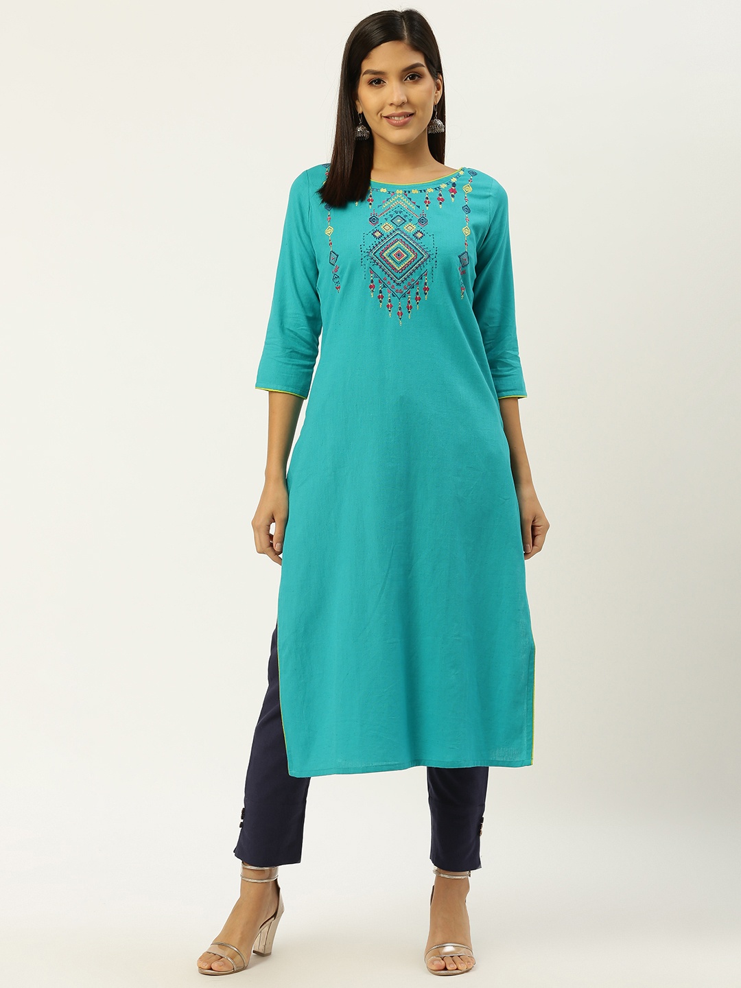 

RANGMAYEE Women Blue Yoke Design Kurta with Trousers