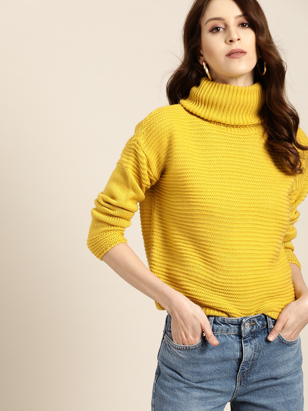 

all about you Women Mustard Yellow Self-Design Pullover