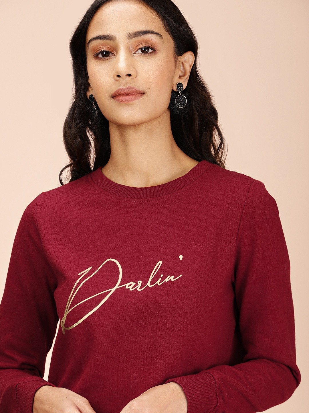 

all about you Women Maroon Gold Printed Sweatshirt