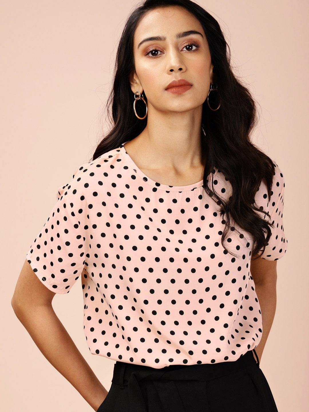 

all about you Women Pink & Black Polka Dots Print Top