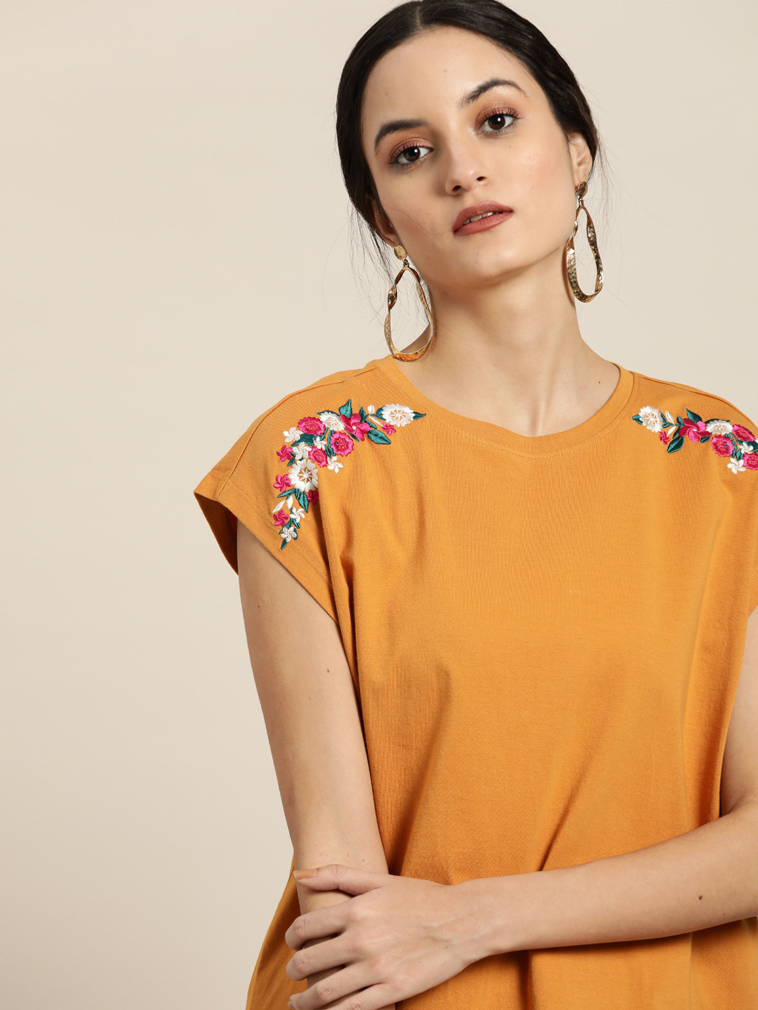 

all about you Women Mustard Yellow Solid Pure Cotton Top