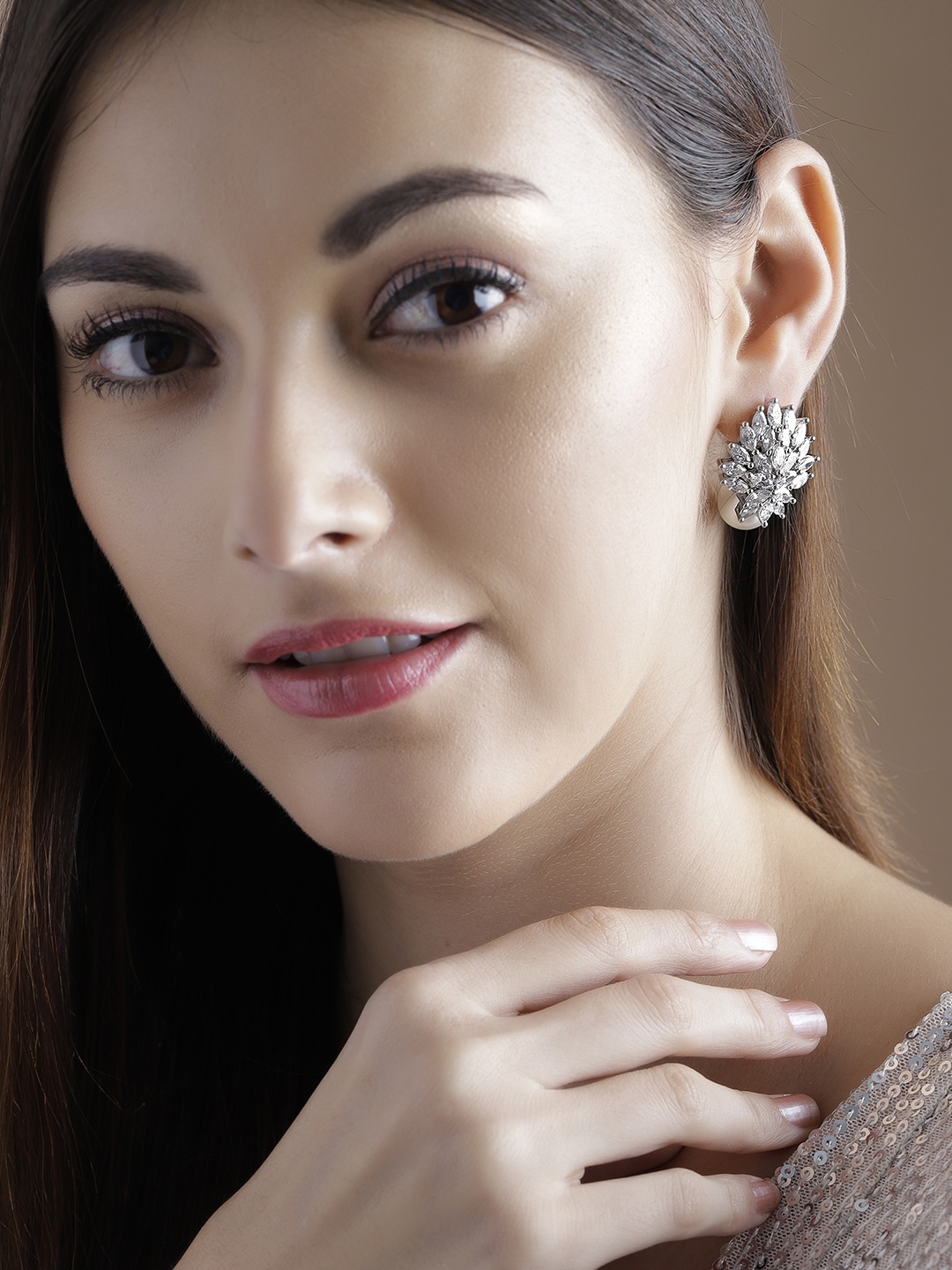 

Rubans Silver Plated Handcrafted Zircon Stone Drop Earrings