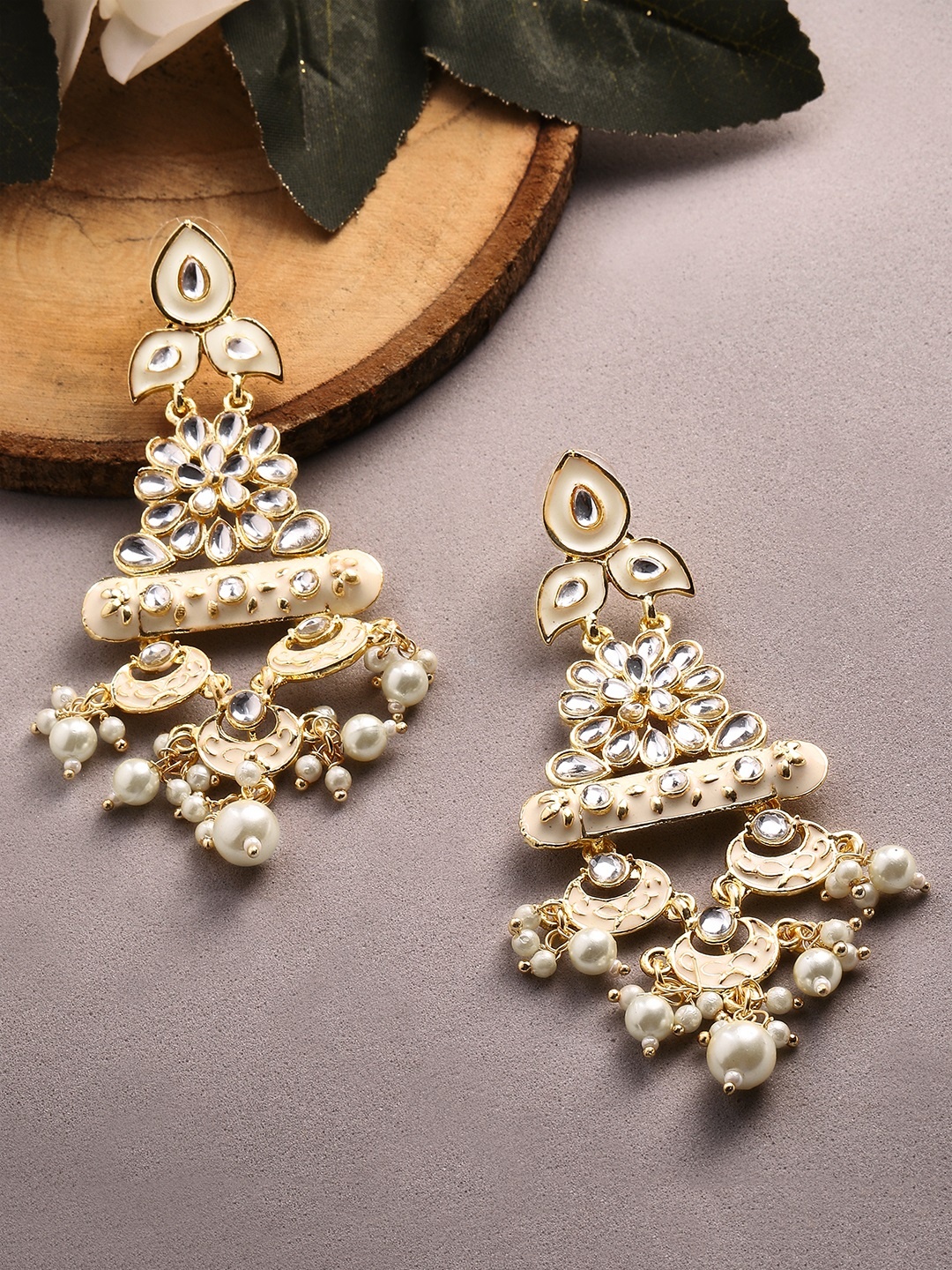 

Rubans 22K Gold-Plated & Peach-Coloured Handcrafted Enamel Classic Drop Earrings