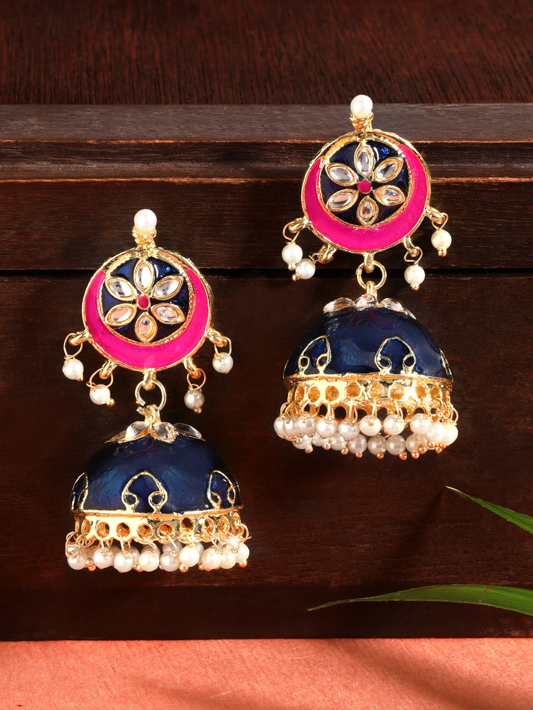 

Rubans 22K Gold Plated Handcrafted Enamelled Dome Shaped Jhumkas