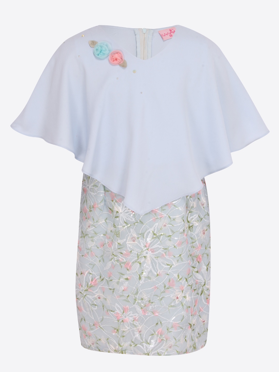 

CUTECUMBER Girls Blue & Grey Embellished Sheath Dress