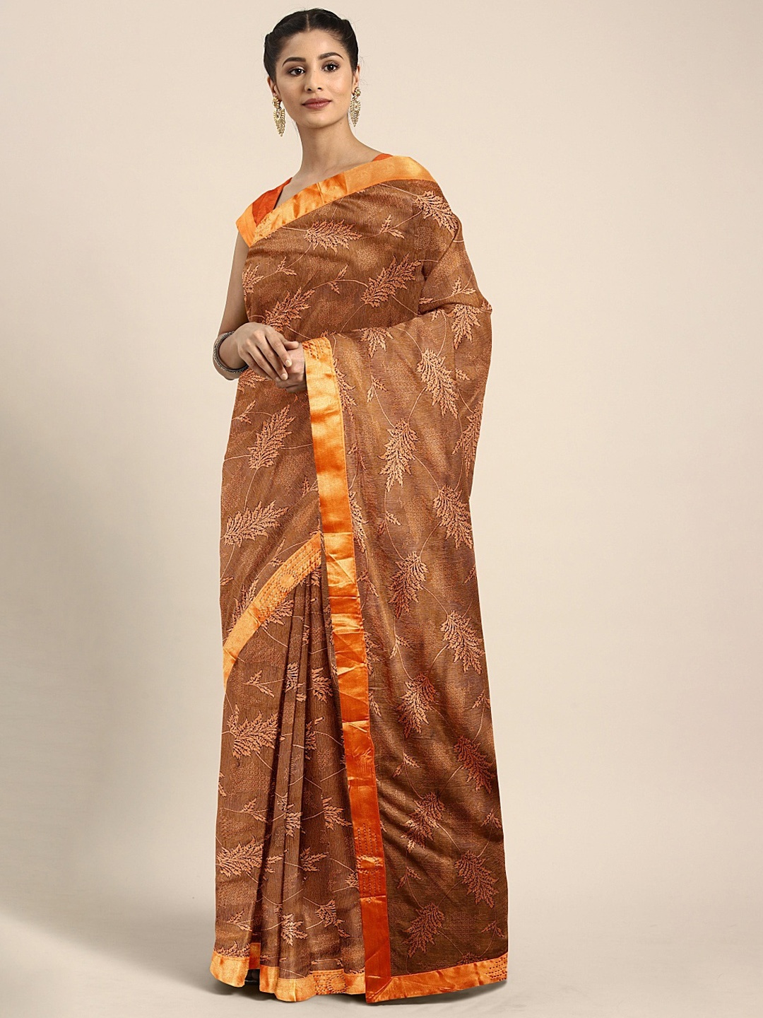 

KALINI Beige & Orange Poly Silk Woven Design Saree