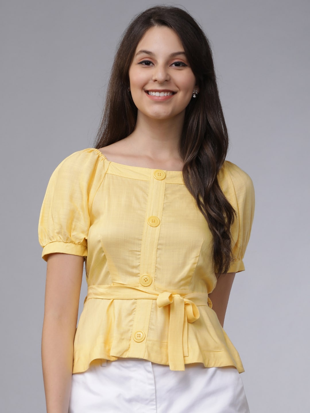 

Tokyo Talkies Women Yellow Solid Top