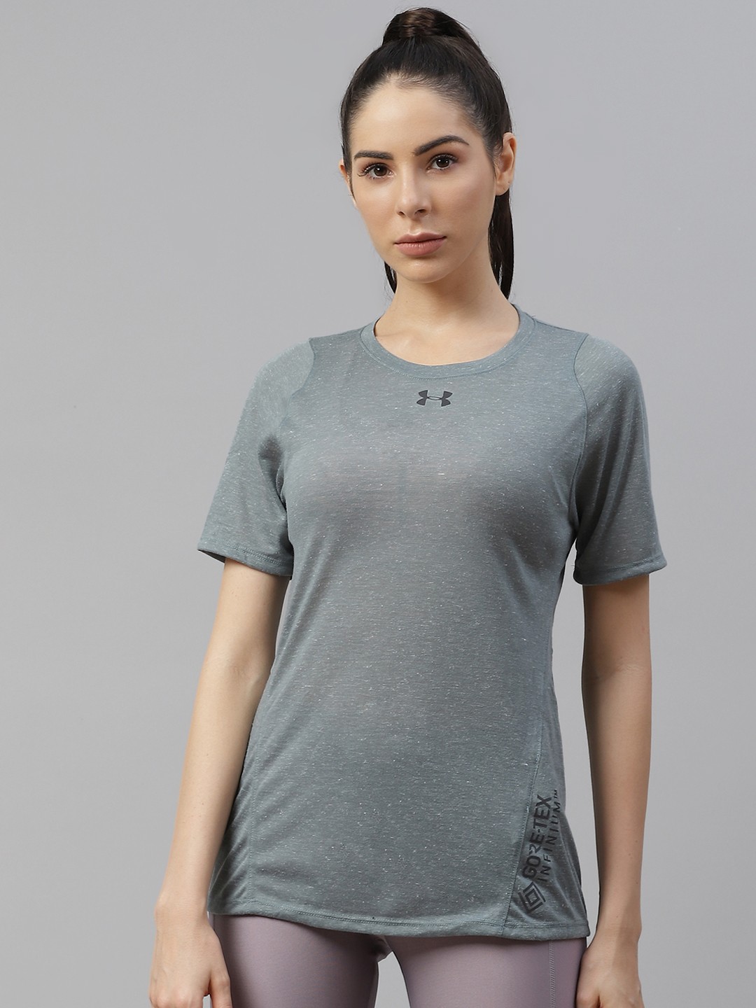 

UNDER ARMOUR Women Charcoal Grey Solid UA Tech Twist T-Shirt