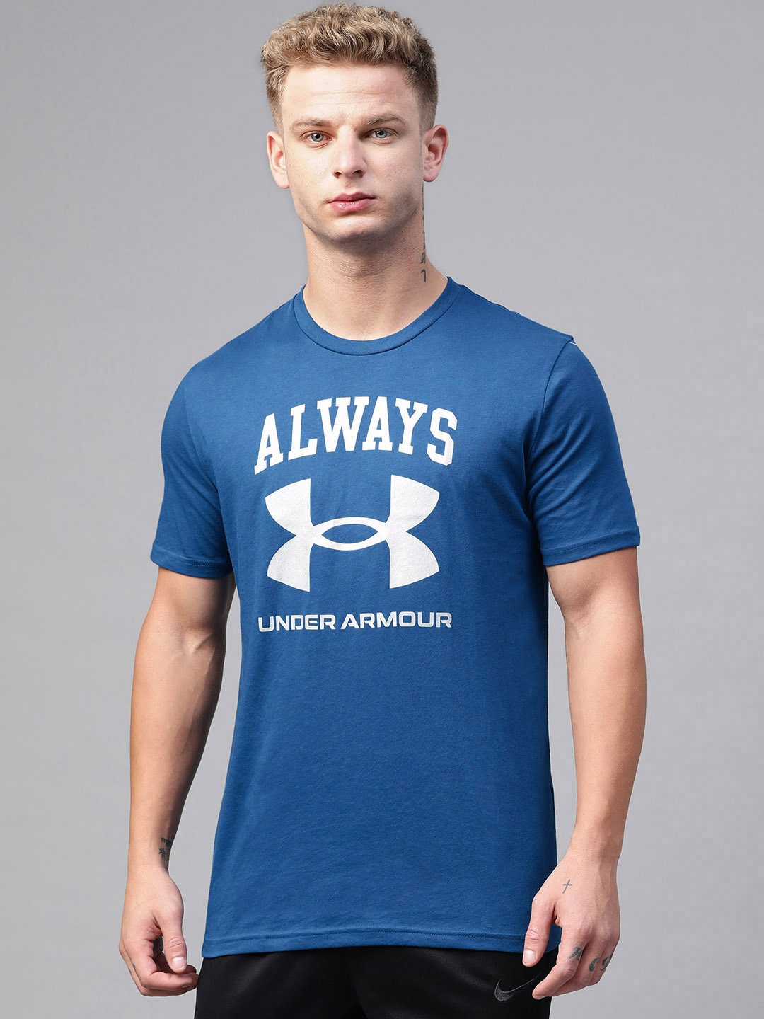 

UNDER ARMOUR Men Blue Brand Logo Print Always Under Armour Training T-Shirt