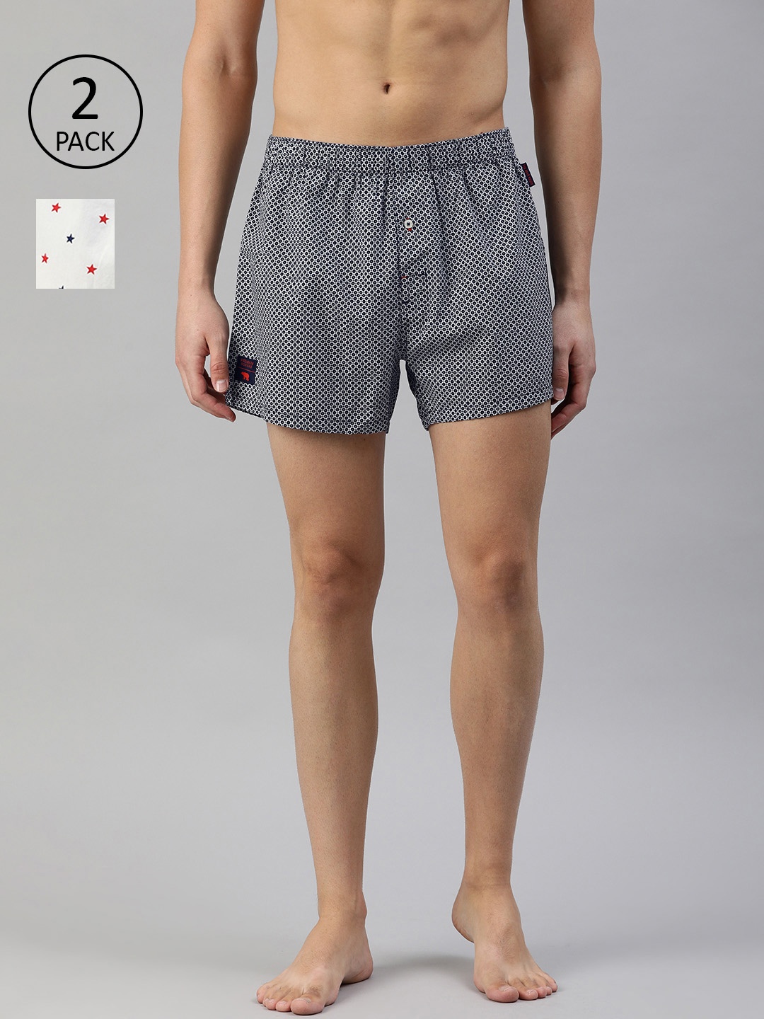 

THE BEAR HOUSE Men Pack of 2 Assorted Pure Cotton Boxers, White