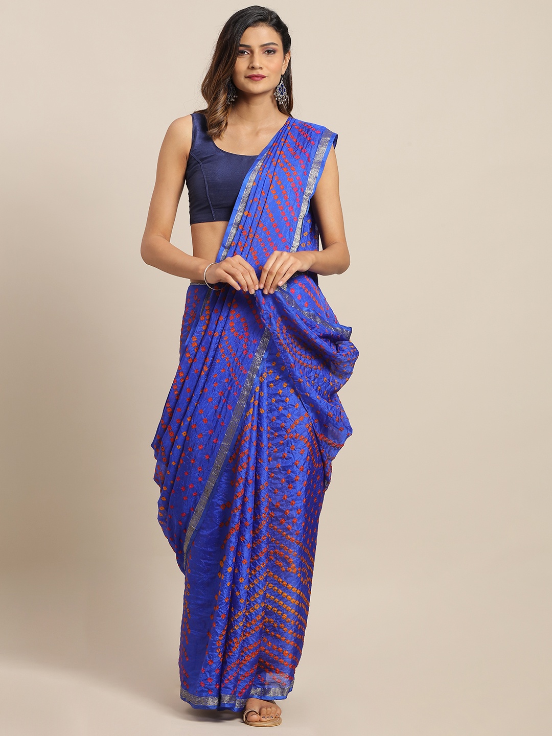 

Geroo Jaipur Hand Dyed Blue Bandhani Silk Sustainable Saree