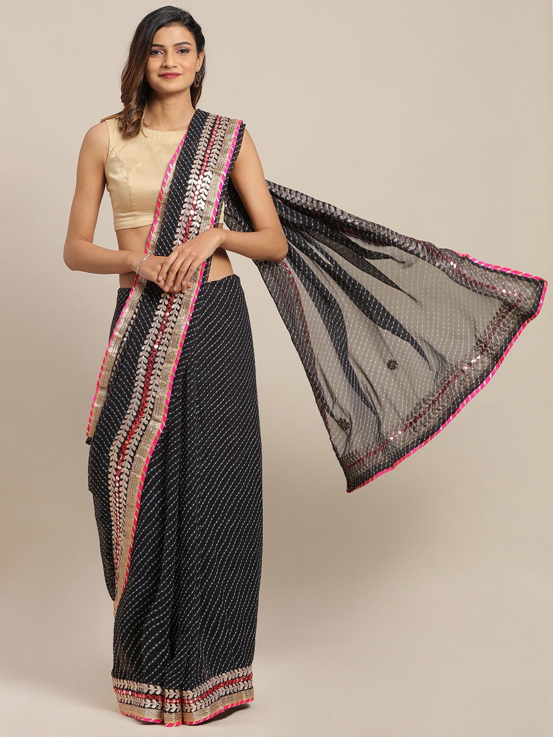 

Geroo Jaipur Black Hand Embellished Georgette Sustainable Saree