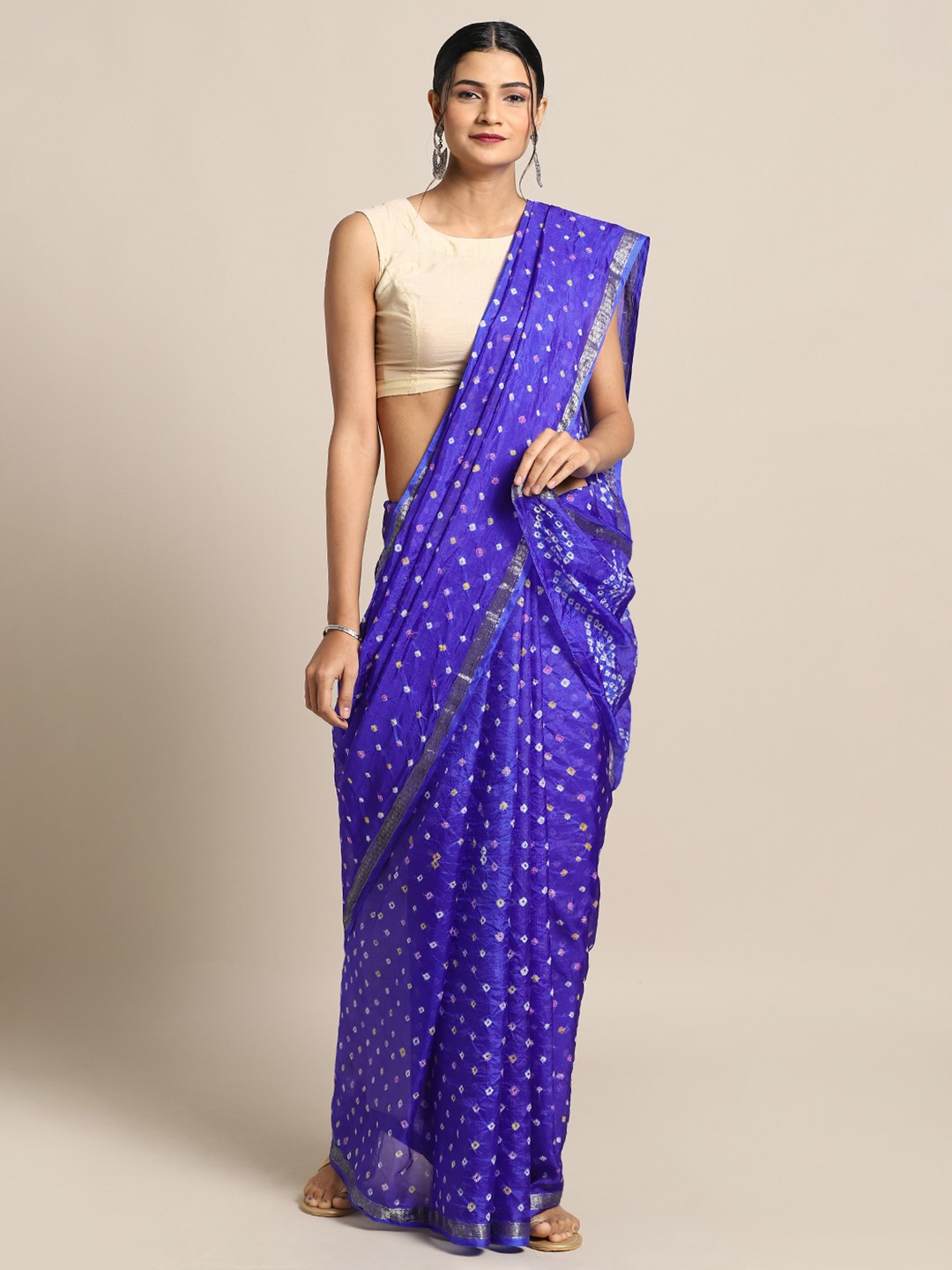 

Mitera Hand Dyed Blue Bandhani Silk Sustainable Saree