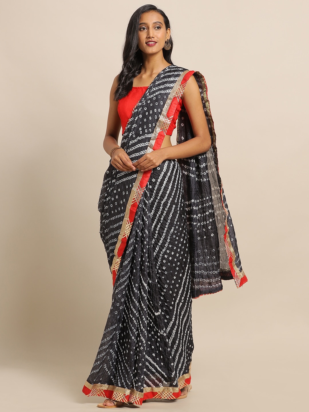 

Geroo Jaipur Hand Dyed Black Bandhani Georgette Sustainable Saree