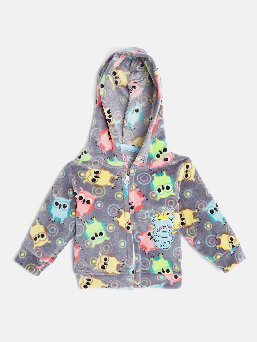 

Moms Love Infant Kids Grey & Yellow Cotton Printed Hooded Sweatshirt