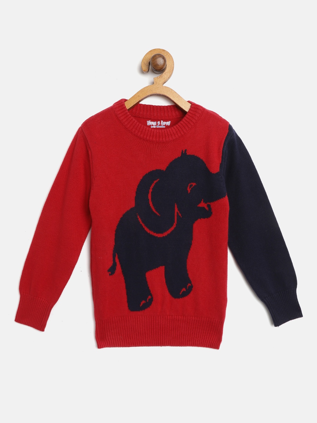 

Moms Love Girls Red & Navy Blue Elephant Self Design Pullover