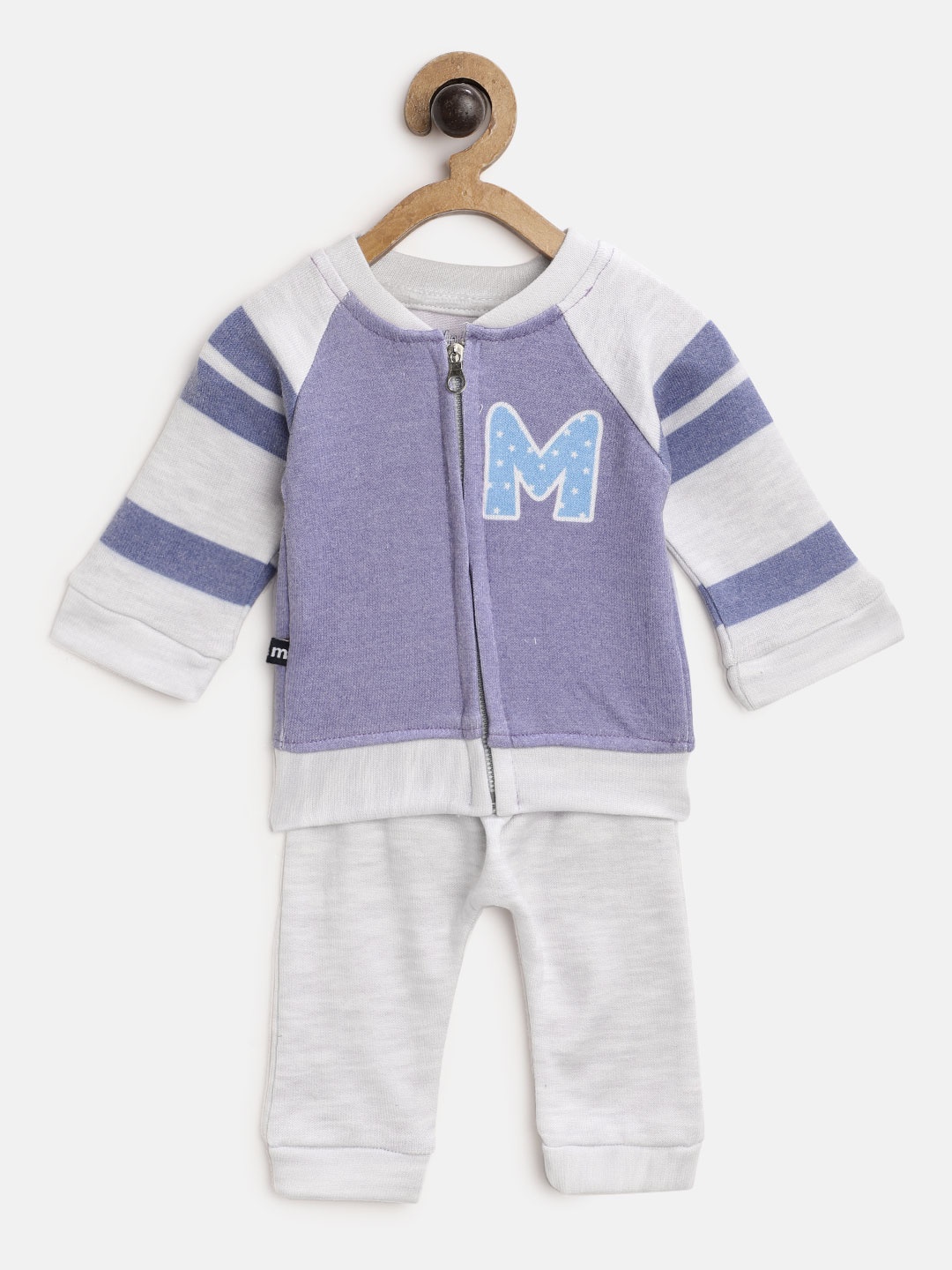 

Moms Love Infant Boys Purple & Grey Melange Cotton Solid Sweatshirt with Joggers