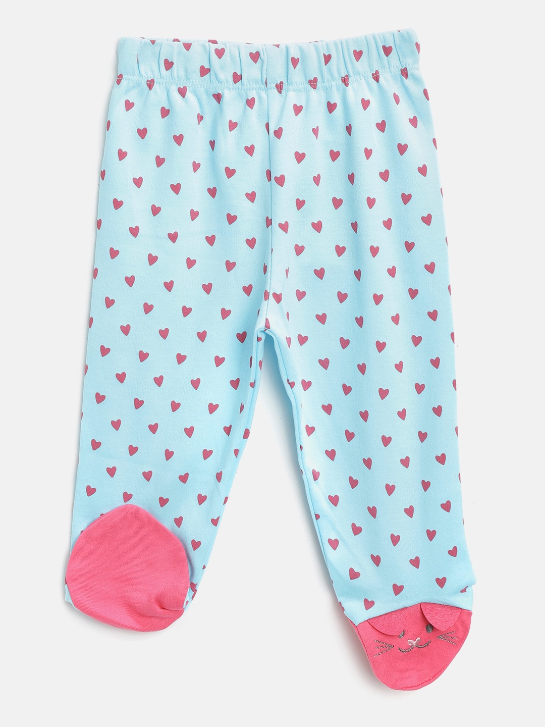 

Moms Love Girls Blue & Pink Heart Print Bootie Leggings with Applique Detail