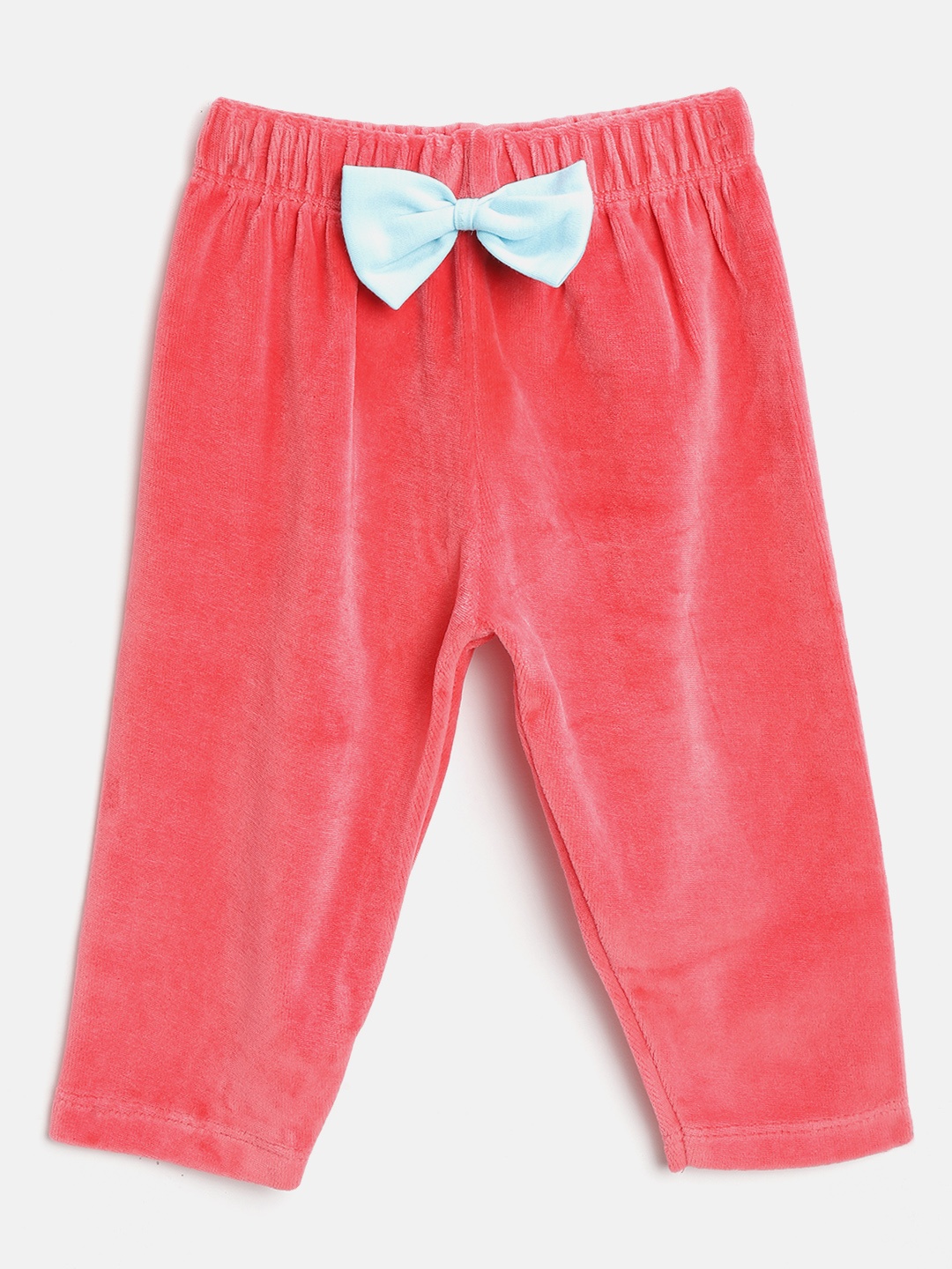 

Moms Love Girls Coral Pink Solid Leggings with Bow Detail