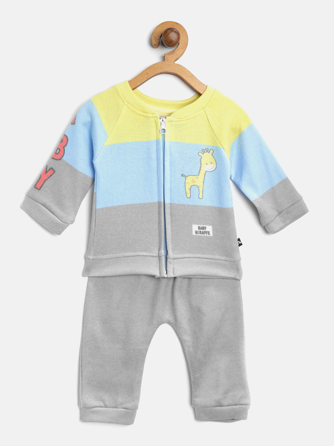 

Moms Love Boys Yellow & Blue Colourblocked Sweatshirt with Solid Joggers, Grey