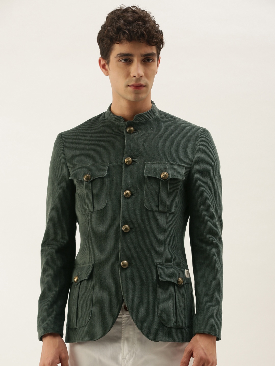 

Mr Bowerbird Men Grey Solid Corduroy Tailored Jacket