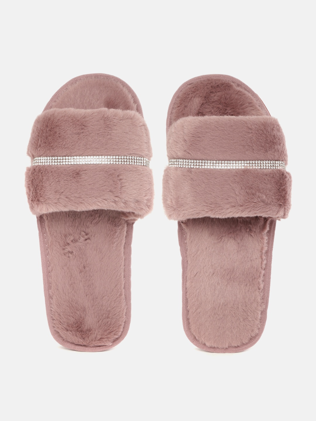 

Mast & Harbour Women Mauve & Silver-Toned Faux Fur Embellished Room Slippers