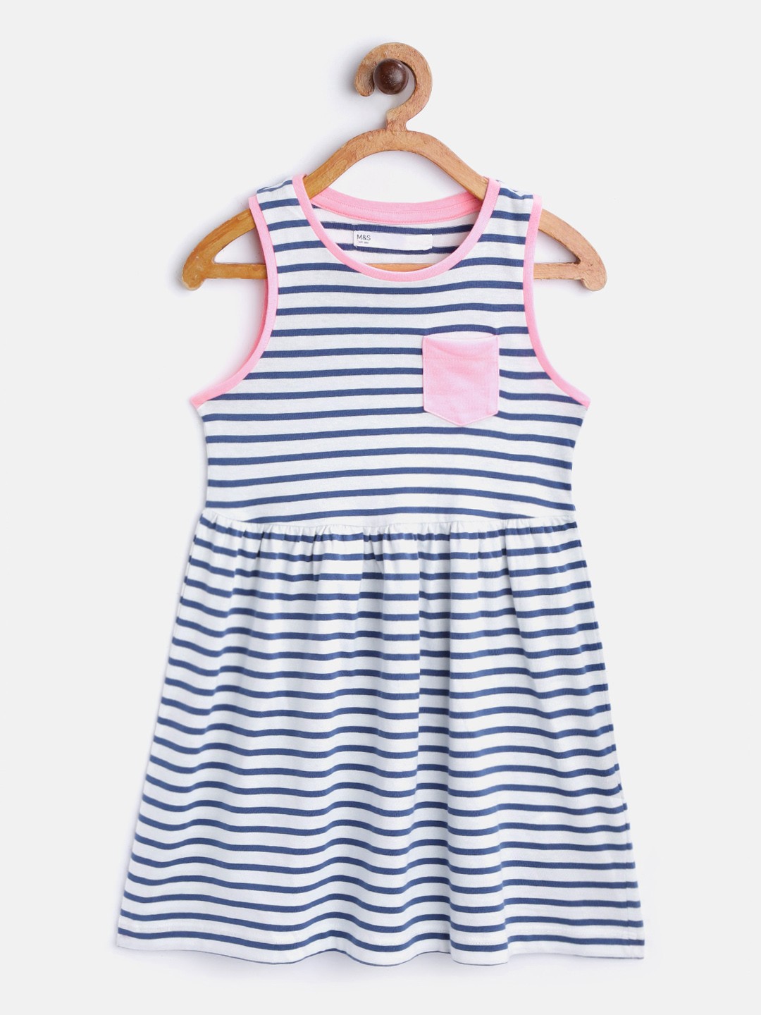 

Marks & Spencer Girls Navy Blue & White Striped Fit & Flare Dress