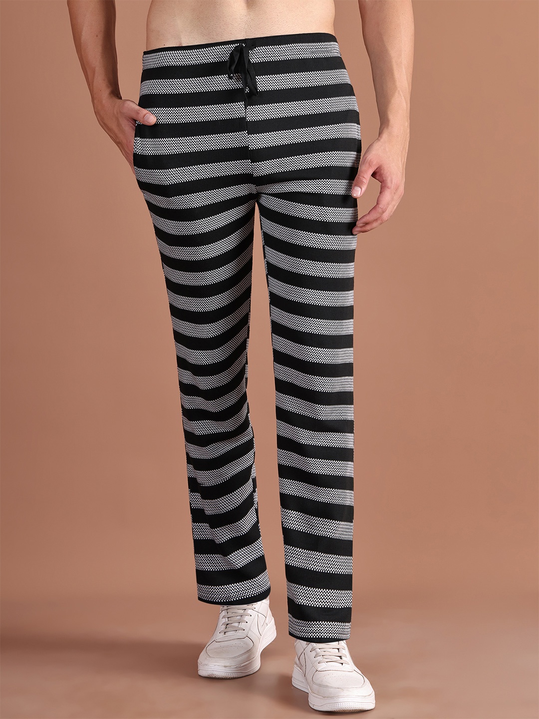 

VIMAL JONNEY Men Black & White Striped Track Pants