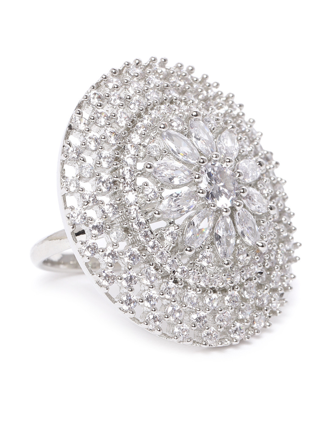 

Carlton London Women Silver-Toned Rhodium-Plated CZ-Studded Adjustable Finger Ring