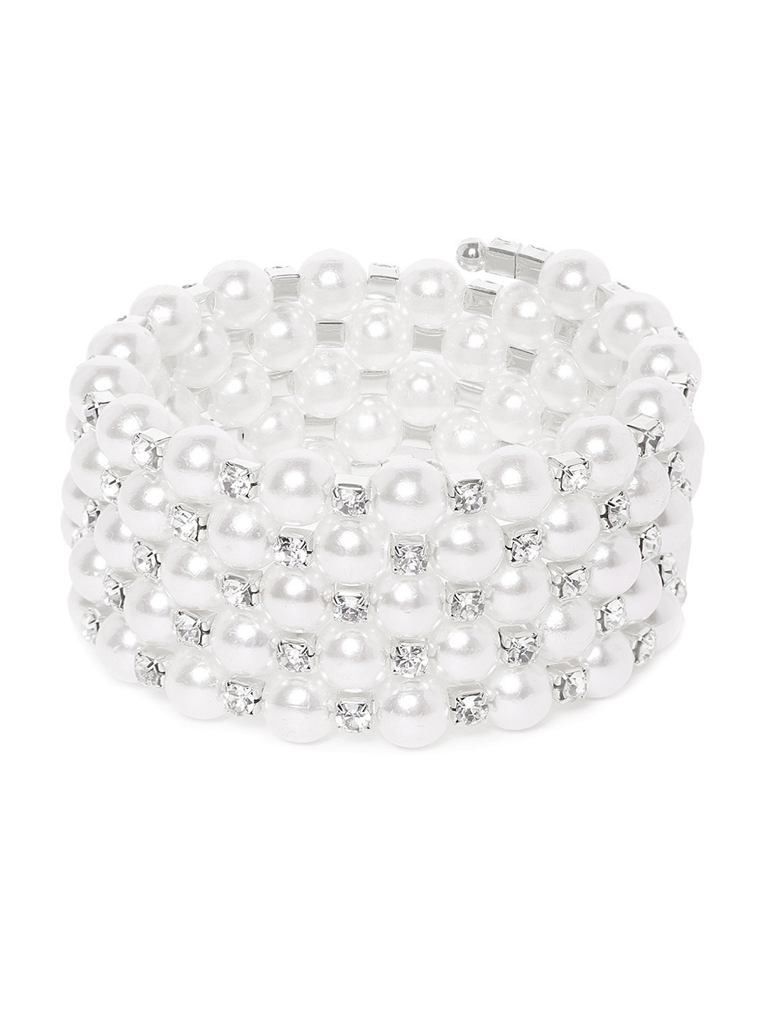

Carlton London Off-White & Silver-Toned Beaded Wraparound Bracelet